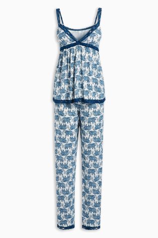 Blue/Ecru Elephant Print Pyjamas